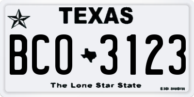 TX license plate BCO3123