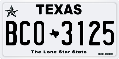 TX license plate BCO3125
