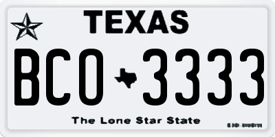 TX license plate BCO3333
