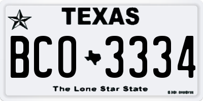 TX license plate BCO3334
