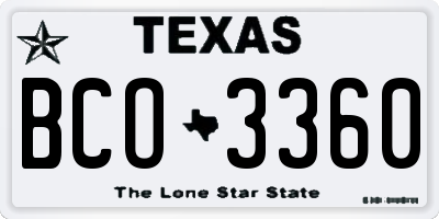 TX license plate BCO3360