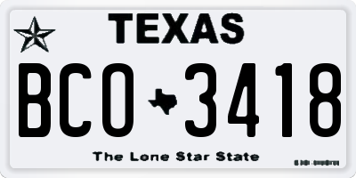 TX license plate BCO3418