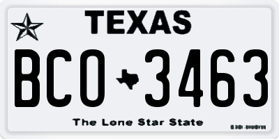 TX license plate BCO3463
