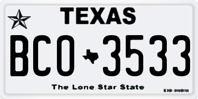 TX license plate BCO3533