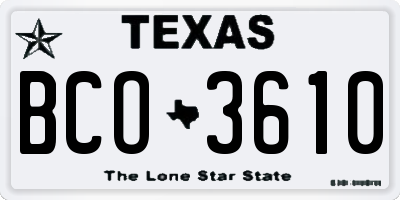 TX license plate BCO3610