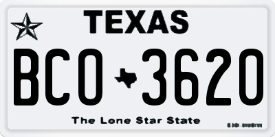 TX license plate BCO3620