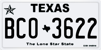 TX license plate BCO3622