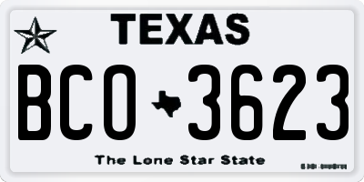 TX license plate BCO3623