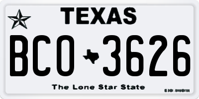 TX license plate BCO3626