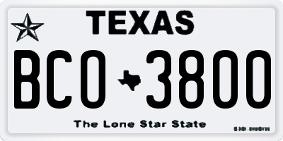 TX license plate BCO3800