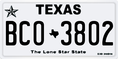 TX license plate BCO3802