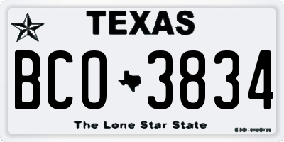 TX license plate BCO3834