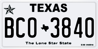 TX license plate BCO3840