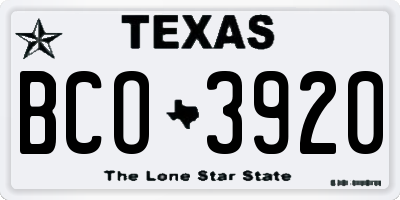 TX license plate BCO3920