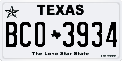 TX license plate BCO3934