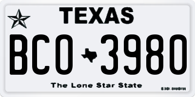 TX license plate BCO3980