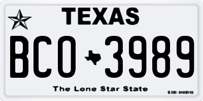 TX license plate BCO3989