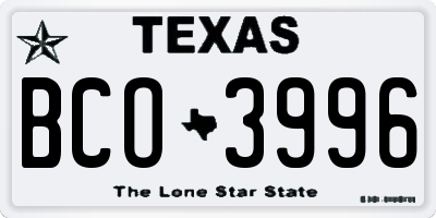 TX license plate BCO3996
