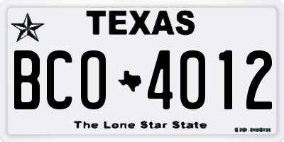 TX license plate BCO4012