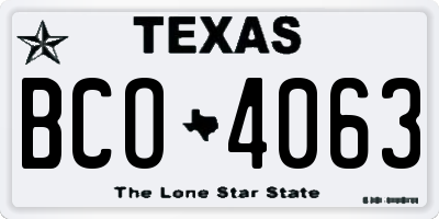 TX license plate BCO4063