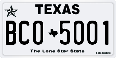 TX license plate BCO5001