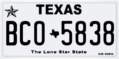 TX license plate BCO5838