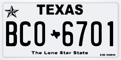 TX license plate BCO6701