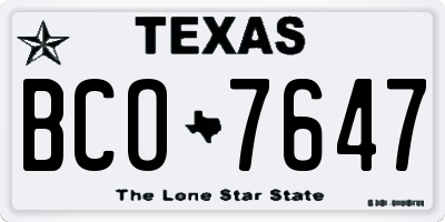 TX license plate BCO7647