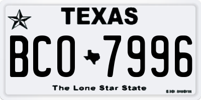 TX license plate BCO7996