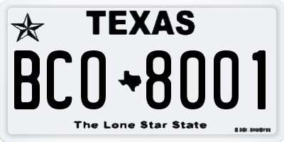 TX license plate BCO8001