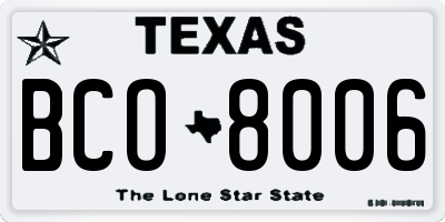 TX license plate BCO8006