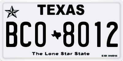 TX license plate BCO8012