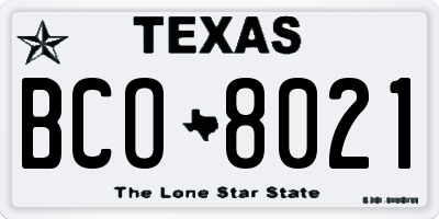 TX license plate BCO8021