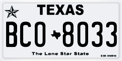 TX license plate BCO8033
