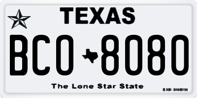 TX license plate BCO8080