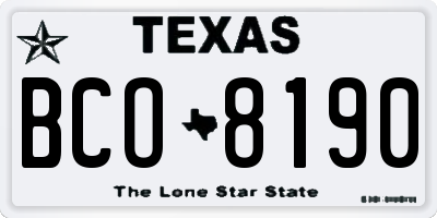 TX license plate BCO8190