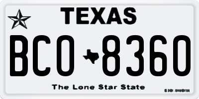 TX license plate BCO8360