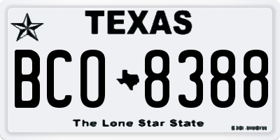 TX license plate BCO8388