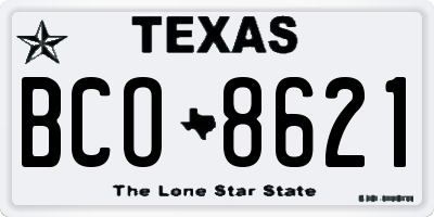TX license plate BCO8621