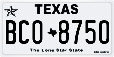 TX license plate BCO8750