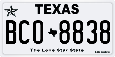 TX license plate BCO8838