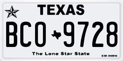 TX license plate BCO9728