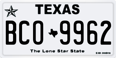 TX license plate BCO9962