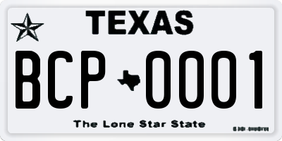 TX license plate BCP0001