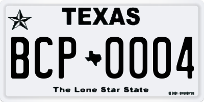 TX license plate BCP0004