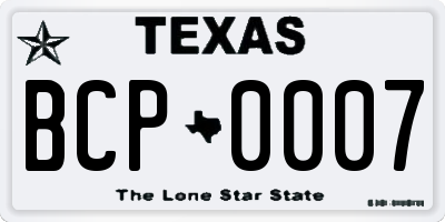 TX license plate BCP0007
