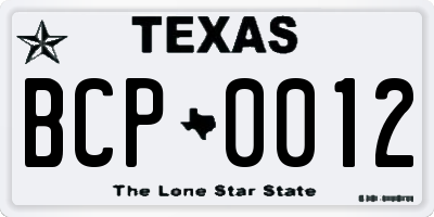 TX license plate BCP0012
