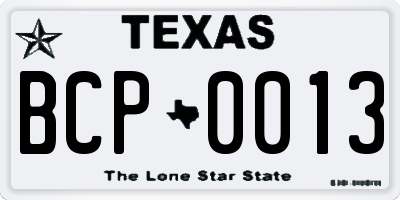 TX license plate BCP0013