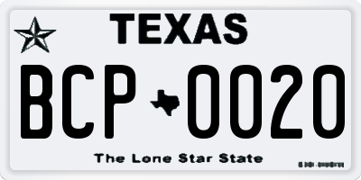 TX license plate BCP0020