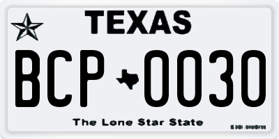 TX license plate BCP0030